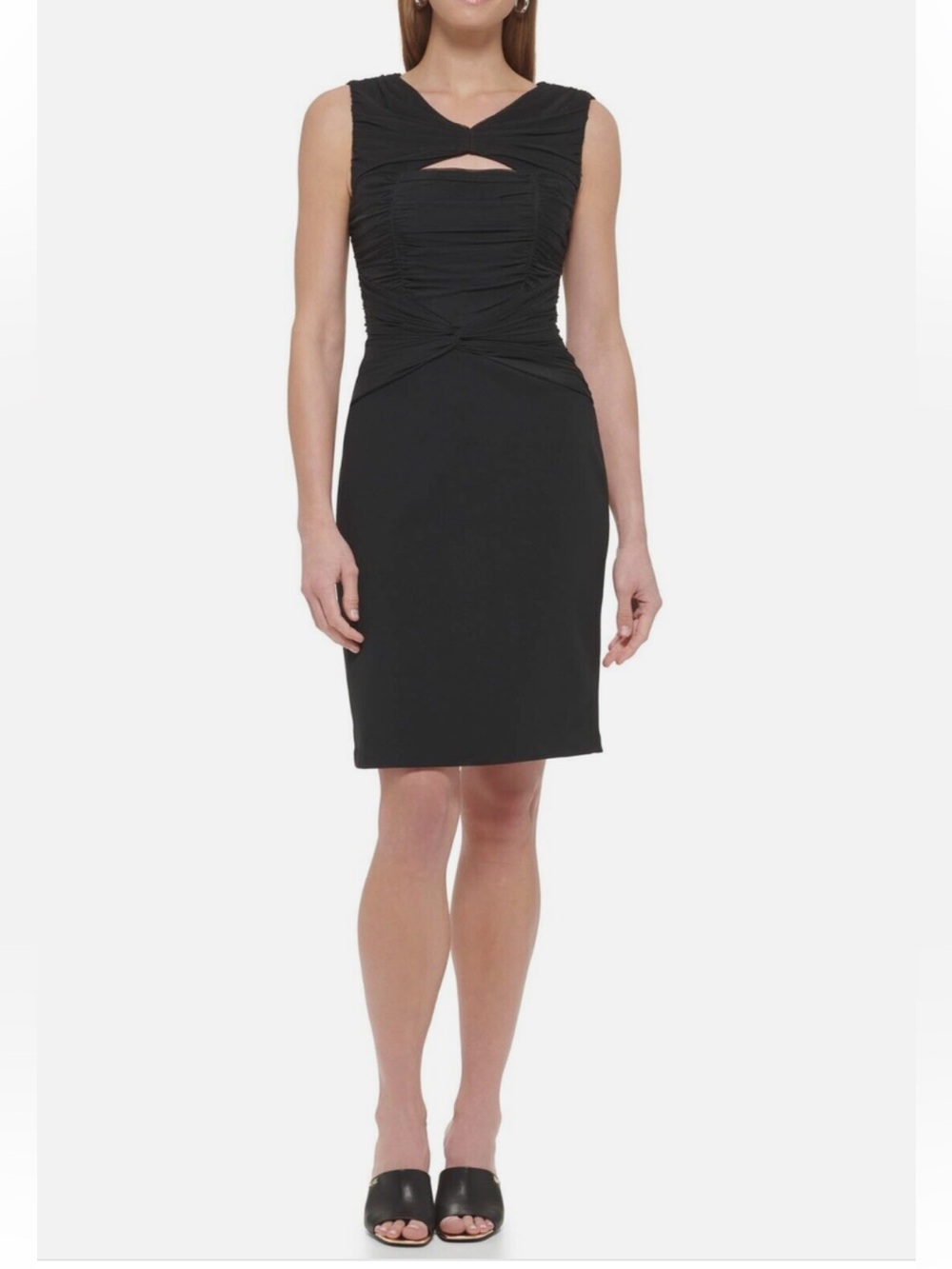 DKNY Womens Size 6 Black Knot Accent Mesh Cocktail Sheath Dress NWT